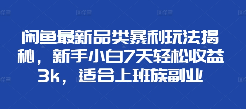 闲鱼最新品类暴利玩法揭秘,新手小白7天轻松赚3000+,适合上班族副业